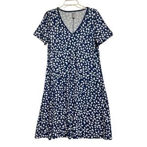 NoraCora Knee Length Dress Blue w/ White Daisies, Size Small